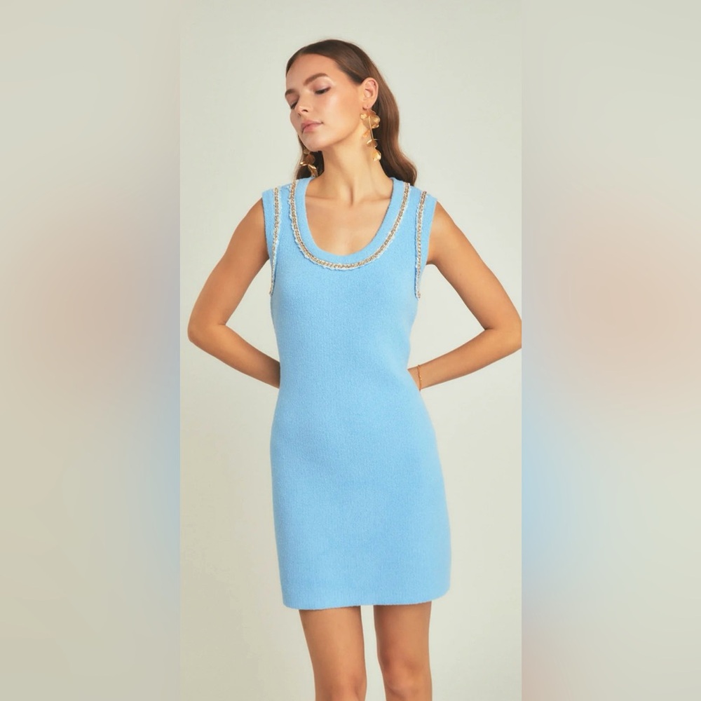 NEW Endless Rose Chain Detail Cornflower Scoop Neck Knit Mini Dress - Picture 7 of 8